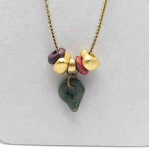 Vintage Gold Snake Chain Necklace With Stone Metal Bead Charm Accents